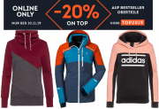 20% Rabatt auf Bestseller Oberteile wie Jacken, T-Shirts, Pullover usw. im SportScheck Shop