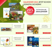 20% Rabatt auf die sch&ouml;nsten Kalender f&uuml;r 2022 bei Hugendubel