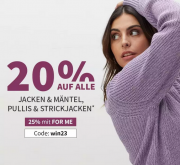 20% Rabatt auf Jacken & M&auml;ntel, Pullover & Strickjacken bei Sheego