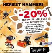 20% Rabatt auf Laubsaugern- & bl&auml;ser, Kettens&auml;gen, Heckenscheren, Heizger&auml;te und mehr bei Fuxtec
