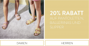 20% Rabatt auf &uuml;ber 10.000 Pantoletten, Ballerinas und Slipper im Mirapodo Shop