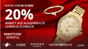 20% Rabatt auf &uuml;ber 8.600 ausgew&auml;hlte Uhren und Schmuckst&uuml;cke bei Christ