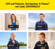 20% Rabatt auf warme Oberteile aus Strick, Sweat oder Fleece f&uuml;r die ganze Familie bei NKD