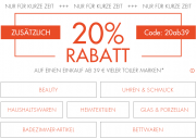 20% Rabatt in den Bereichen Parf&uuml;merie, Uhren, Schmuck, Haushaltwaren und mehr bei Galeria Karstadt