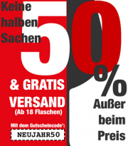 50% Rabatt auf alle Weine bei Weinvorteil und ab 18 Flaschen ist der Versand sogar kostenlos