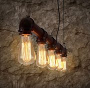 Lixada Vintage Retro Pendelleuchte Wasserrohr E27 H&auml;ngelampe mit 5 Fassungen 