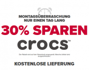 NUR HEUTE gibts 30% Rabatt und kostenlosen Versand auf ausgew&auml;hlte CROCS + 70% Rabatt im SALE