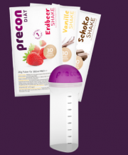 Probierset von precon mit 3 Eiwei&szlig;shakes und einem Shaker Gratis