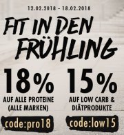 Fitmart 18% Rabatt auf alle Proteine sowie 15% auf alle Lowcarb- / Di&auml;tprodukte