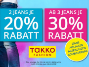 Denim Days bei Takko! Beim Kauf von 2 Jeans je Rabatt von 20% und bei 3 Jeans sogar je 30% Rabatt
