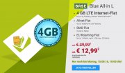 BASE Blue All In Flat L mit 4GB und Roaming Flat nur 12,99&euro;/Monat