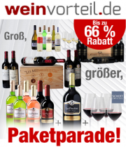 Paketparade bei Weinvorteil mit bis zu 66% Rabatt auf tolle Probierpakete