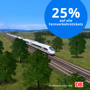25% auf ICE, Intercity und Eurocity Tickets der Deutschen Bahn