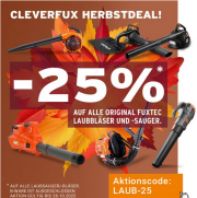 25% Rabatt auf alle Laubbl&auml;ser und Laubsauger bei Fuxtec