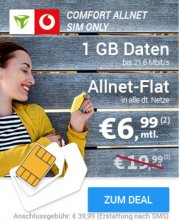 Vodafone COMFORT ALLNET mit 1GB Daten nur 6,99&euro; im Monat
