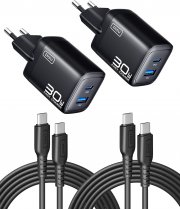2er Pack INIU 30W USB GaN PD 3.0 Schnellladeger&auml;te + 2 St&uuml;ck USB C Kabel