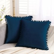 2er Set 50x50cm Topfinel Samt Kissenbez&uuml;ge mit Pompoms