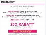 3 DANKE-Deals bei Crackers Company (MBW 40 Euro) - u.a. 20% Rabatt