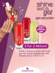 3 f&uuml;r 2 Aktion Essence Nagellack Shine Last&Go bei Rossmann
