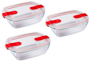 3 St&uuml;ck Pyrex Cook & Heat Glasgef&auml;&szlig; mit Deckel 23 x 15 cm