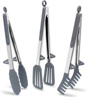 3 St&uuml;ck TOWINGO Edelstahl K&uuml;chen- und Grillzangen mit Silikonspitzen