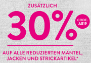 30% Extra-Rabatt auf alle reduzierten M&auml;ntel, Jacken und Strickartikel im Adler Shop