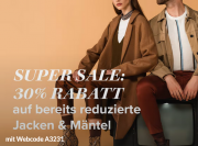 30% Extra-Rabatt auf bereits reduzierte Jacken & M&auml;ntel f&uuml;r Damen, Herren und Kinder bei Adler