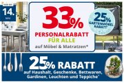 33% Personalrabatt f&uuml;r alle auf M&ouml;bel und Matratzen