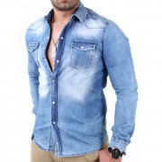 Reslad Herren Vintage Used Look Jeanshemd f&uuml;r nur 29,95 &euro; 