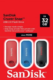3er-Pack SanDisk Cruzer Snap USB 2.0 Flash-Laufwerk mit je 32 GB