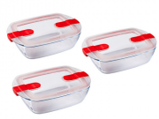 3x Pyrex Cook & Heat Glasgef&auml;&szlig; mit Deckel 23 x 15 cm