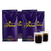 4 kg Grand Maestro Italiano Celeste Kaffeebohnen + 2 doppelwandige Kaffeegl&auml;ser