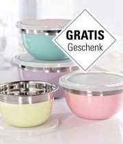 4 stylische Edelstahlsch&uuml;sseln mit Deckel f&uuml;r nur 1&euro; inkl. Versand