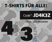 4 T-Shirts kaufen und nur 3 bezahlen bei Jeans Direct
