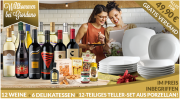 Giordano Wein und Delikatessenpaket + Tellerservice nur 49,90 &euro; inkl. Versand *HOT