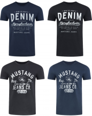 4er Pack Mustang Herren T-Shirt mit Frontprint und Rundhalsausschnitt - Motivmix