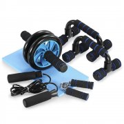 5 in 1 Workout Set- Roller Bauchtrainer, Liegest&uuml;tzgriffe, Springseil, Handtrainer, Knie-Pad