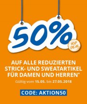 -50% auf alle reduzierten Strick und Sweatartikrl bei Takko