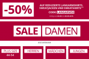 50% Extra-Rabatt auf bereits reduzierte Langarmshirts, Sweatjacken & Sweatshirts bei Takko Fashion