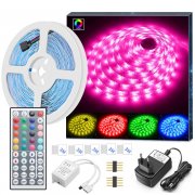 5m LED Streifen RGB SMD 5050 Farb&auml;nderung Komplettes Kit mit 44-Tasten IR Fernbedienung