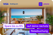 6+1% Rabatt / Cashback bei Reisebuchung bei booking.com mit payzy VISA Karte