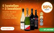 6 Flaschen Wein kaufen und 3 Flaschen bezahlen bei Weinvorteil
