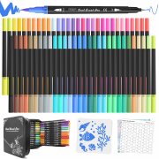 60 Farben Dual Tip Pinselstifte Aquarell mit 8 Ocean Serie Malvorlagen