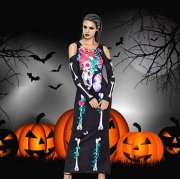 60% Rabatt Romacci Damen Halloween Skeleton Print Kleid nur f&uuml;r 10,39&euro;