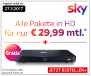 Sky Komplett + Sky+ Pro Receiver gratis nur 29,99 &euro; *letzter Tag!