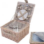 Picknickkorb-Set f&uuml;r 4 Personen, K&uuml;hlfach Porzellan Glas Edelstahl, beige