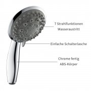 7 Strahlarten Handbrause Brausekopf mit Antikalk-Funktion
