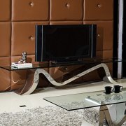 TV-Tisch Lowboard Luxus Matteo 200 x 45 x 42 cm Glas Tisch Chrom Edelstahl 