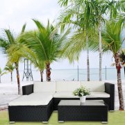 (6034) POLY RATTAN Lounge Schwarz Gartenset Sofa Garnitur Polyrattan Gartenm&ouml;bel 