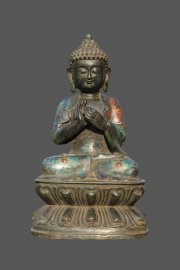  F&uuml;r gr&ouml;&szlig;ere Ansicht Maus &uuml;ber das Bild ziehen Cloisonne Dharmachakra Buddha Statue Figur aus Bronz
